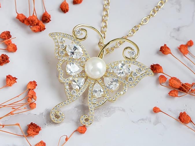 ALILANG Golden Tone Pink Rhinestones Big Butterfly Asymmetrical Tail Wings Brooch Pin