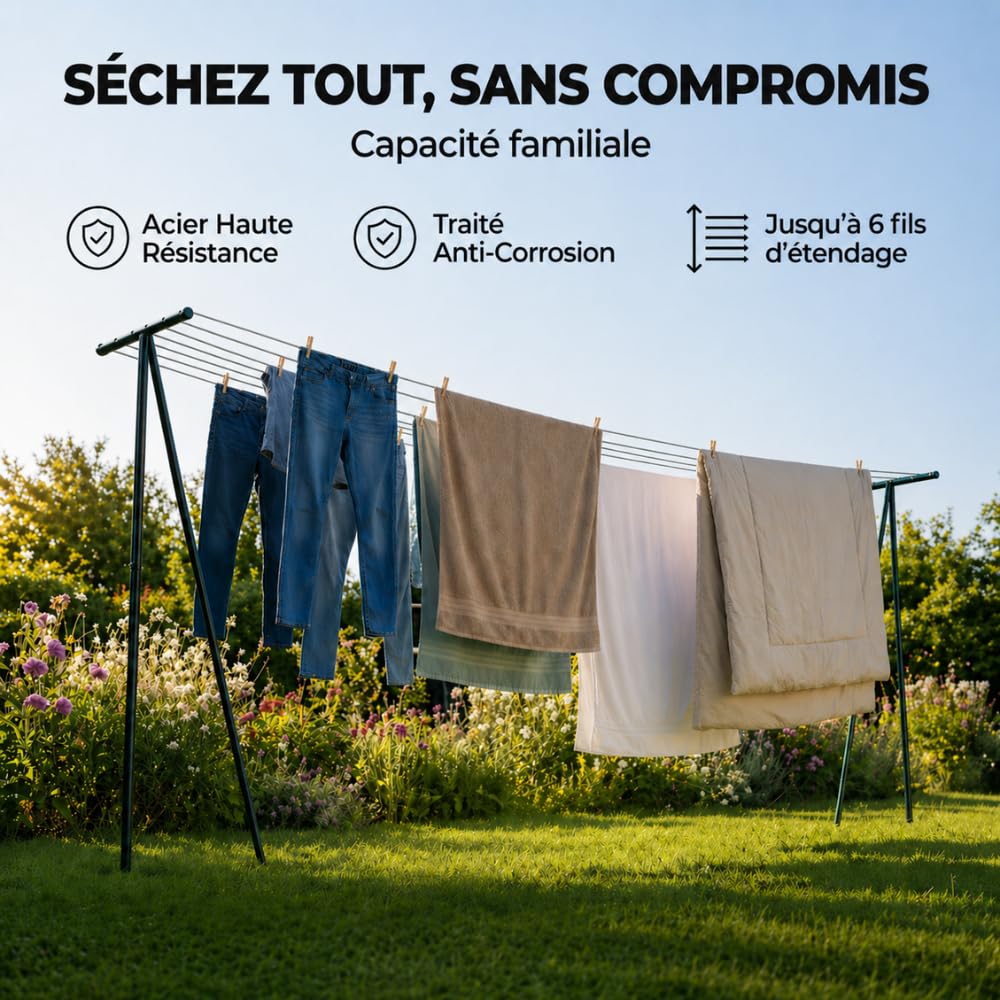 FACILITYS Lot de 2 Poteaux d'Étendage Extérieur en Acier Laqué - Support Corde à Linge Jardin - Séchoir à Linge Extérieur Robuste et Durable