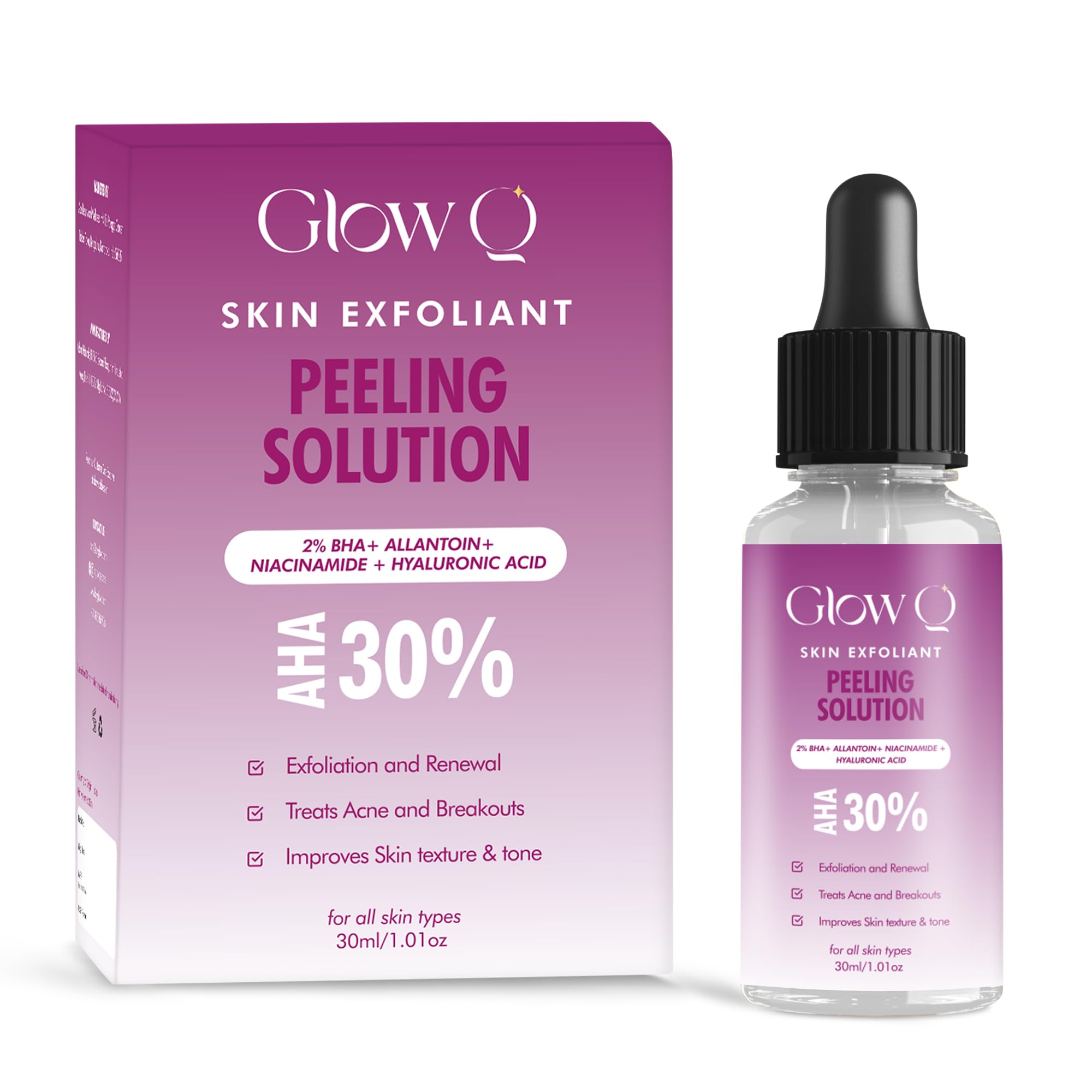 30% AHA Peeling Solution- AHA BHA Peeling Solution for Face Packed with Niacinamide, Allantoin, & Hyaluronic Acid- Skin Exfoliator for Face Prevents Acne & Improves Skin Texture- For All Skin