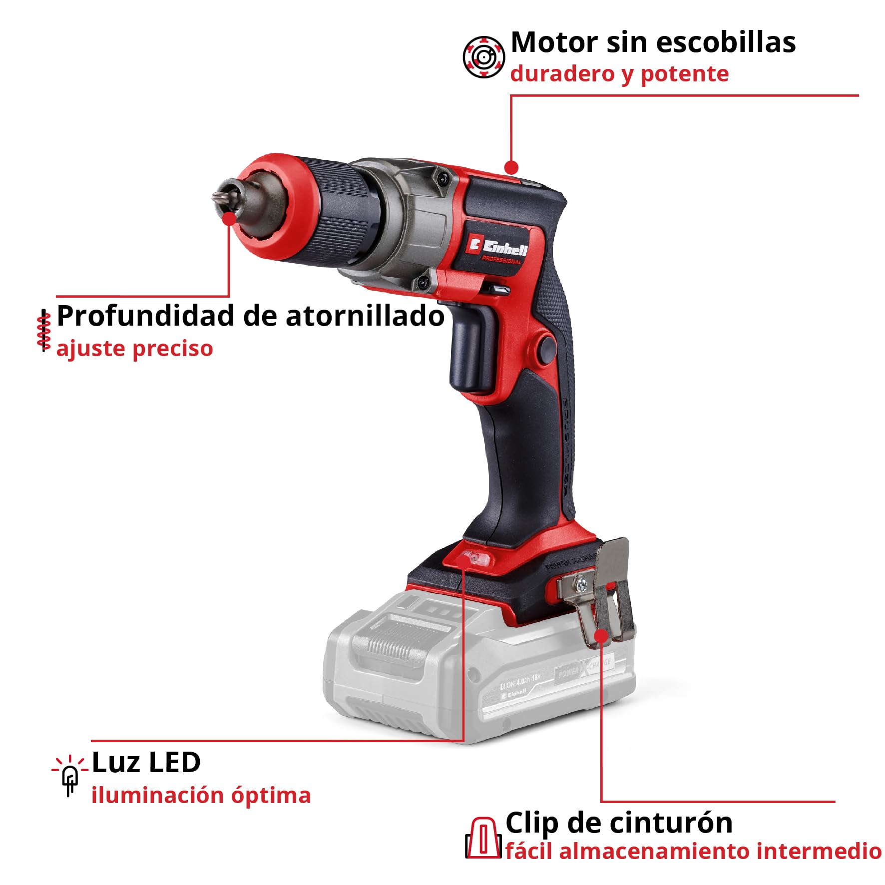 Einhell Professional Atornillador pladur a batería TP-DY 18 Li BL-Solo | PXC | 18 V | Brushless | 5000 rpm | giro dcha./izda. | funcionamiento continuo | Bloqueo magnético de la punta | Sin batería
