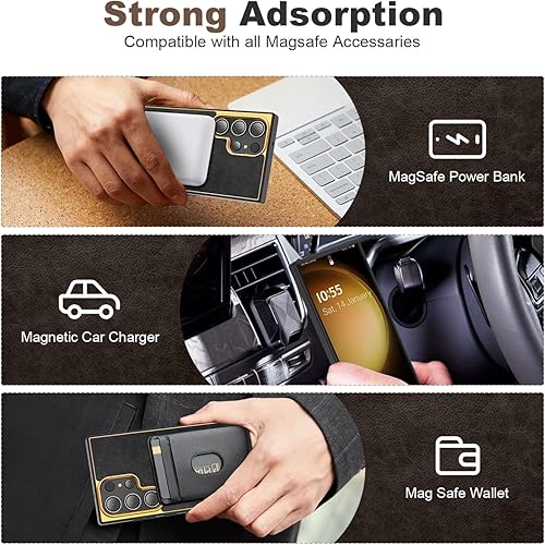 Miniatura 4 de Funda para Samsung Galaxy S23 Plus con soporte de anillo magnético invisible, funda de cuero compatible con Magsafe protección a prueba de golpes,