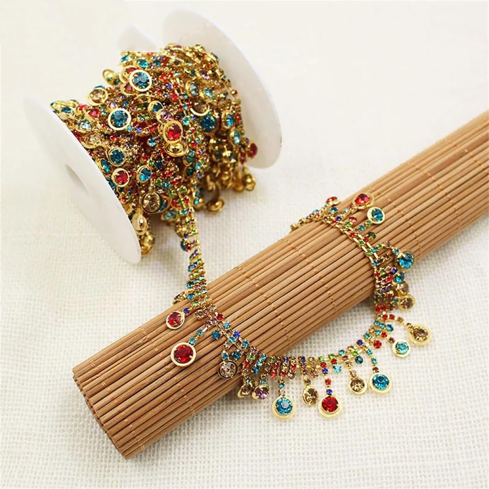 1/5Yards 2.8Cm Small Tassel Rhinestones Chain Trim for Dress Skirt Shoes Hat Bag Webbing Gold Crystal 5Yards