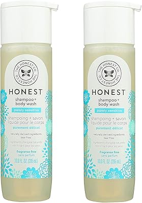 HONEST Purely Simple Fragrance-Free Shampoo + Body Wash | Tear-Free Baby Shampoo with Naturally Derived Ingredients | Sulfate- & Paraben-Free Baby Bath | 10 Fl Oz (Pack of 2)