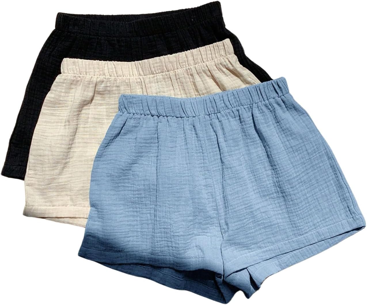MakeMeChic Women's 3 Pack Linen Shorts Summer Beach Boxer Shorts