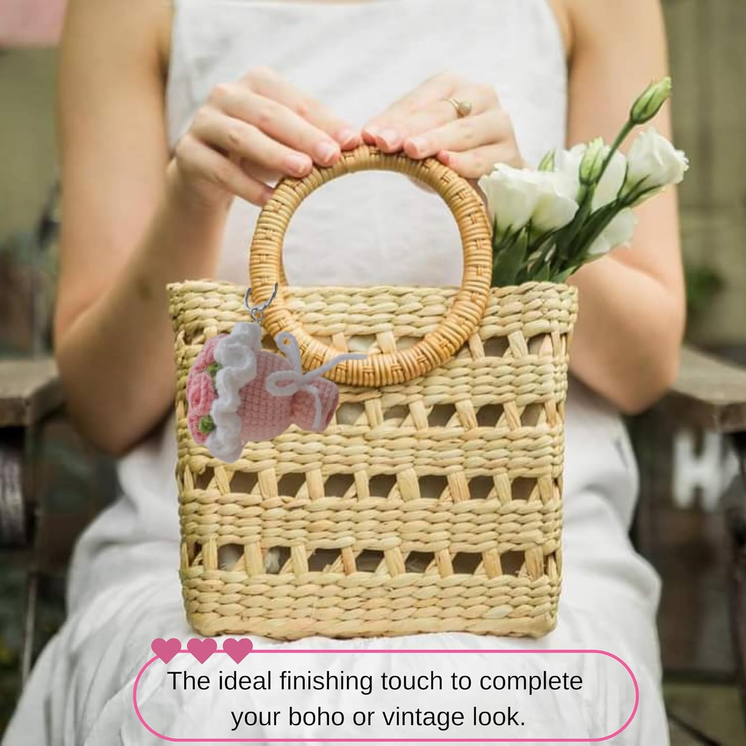 Mini Crochet Flowers Bouquet Keychain, Knitted Flower - Mothers Day Valentines Gifts for Women Mom Wife - Image 6