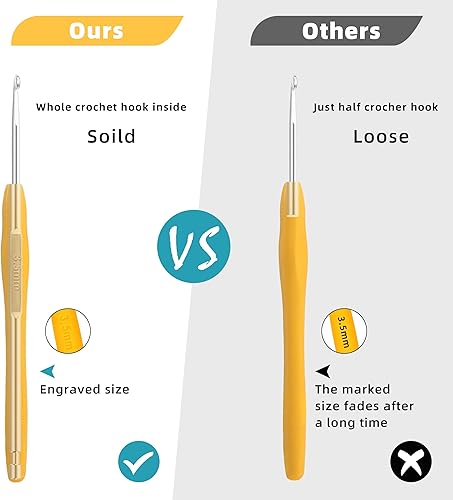 Miniatura 4 de Juego de 12 ganchos de ganchillo de 0.079 pulgadas (b)-0.315 pulgadas (b) de agarre suave ergonómico para manos artríticas, juego de agujas de