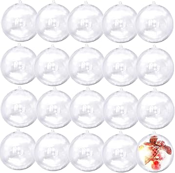 20PCS 80mm/3.14inch Large Clear Ball Ornaments, Clear Plastic Fillable Christmas Balls Shatterproof Ornament Bauble for DIY Crafts Wedding Party Decor Holiday Home Decor