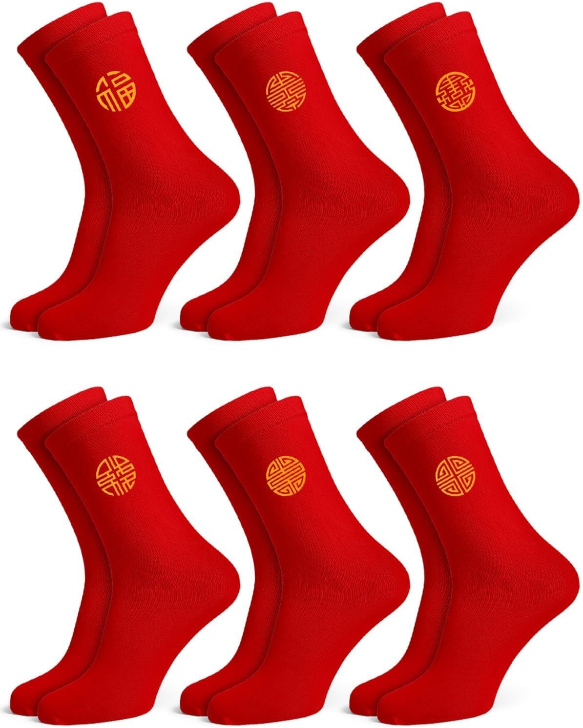 6 Pairs Chinese New Year Socks 2026, Horse Years Unisex Red Crew Socks with Embroidery Fu, Festive Lunar New Year Fortune Calf Socks Gift for Women & Men