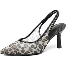 Coutgo Womens Mesh Slingback Kitten Heels Pointed Toe Low Heel Pumps Sexy Dress Shoes