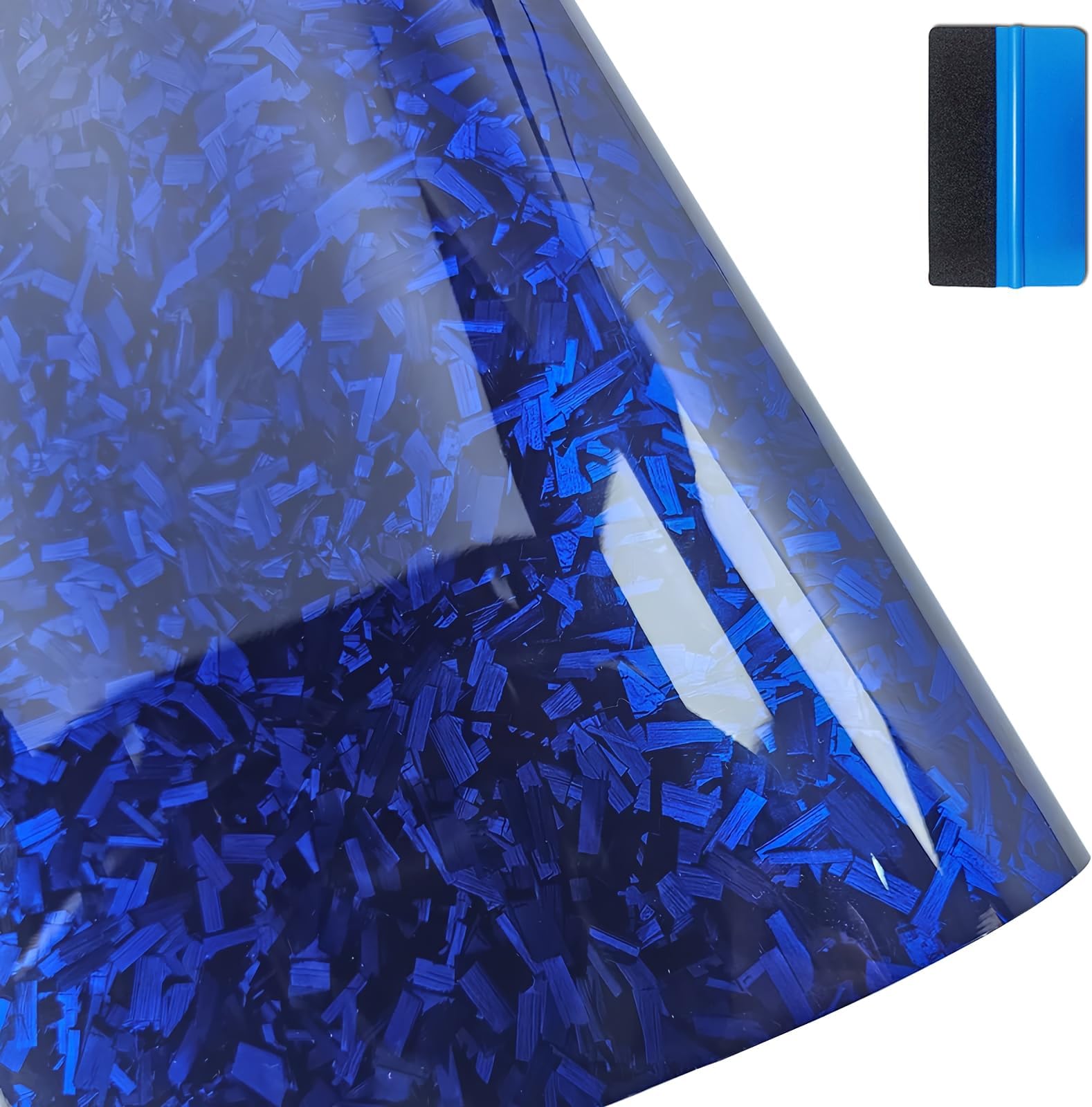 Forged Carbon Fiber Gloss Blue Vinyl Wrap Sticker Free Bubble Air Release DIY Decal Car Auto Vehicle Morotcycle Self Adhesive (50cm x 100cm)