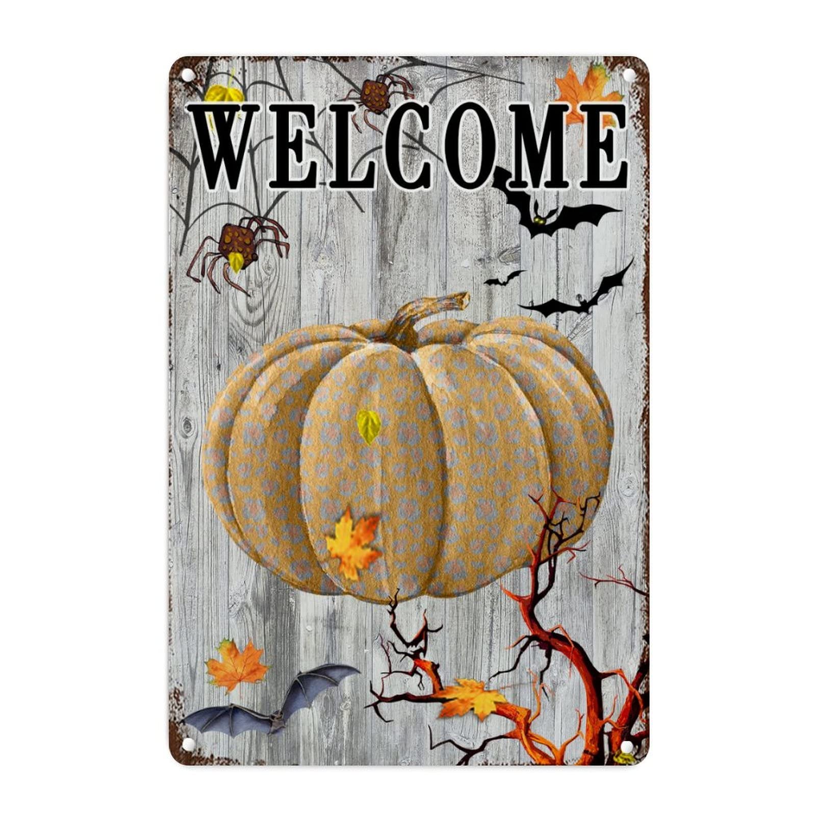 Plaque en métal citrouille d'Halloween rétro 45x30cm pour décoration murale