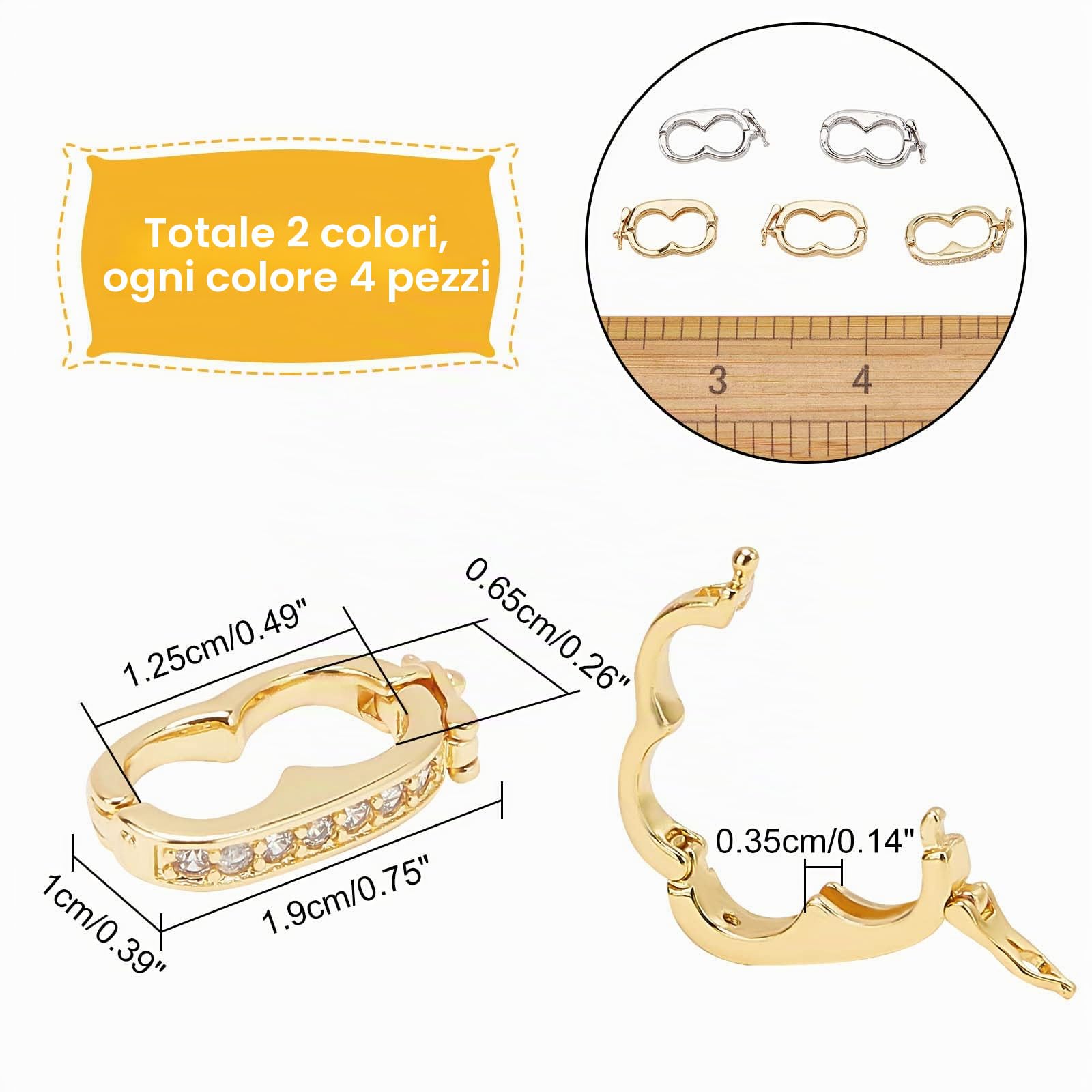 CHGCRAFT 8 Pz 2 Colori Brass Enhancer Shortener Fermaglio Intercambiabile Bail Clasp Peanut Pearl k Chiusura Connettore con Strass per 0.39 inch (10mm) Pearl Gemstone Bead Collana Gioielli Making