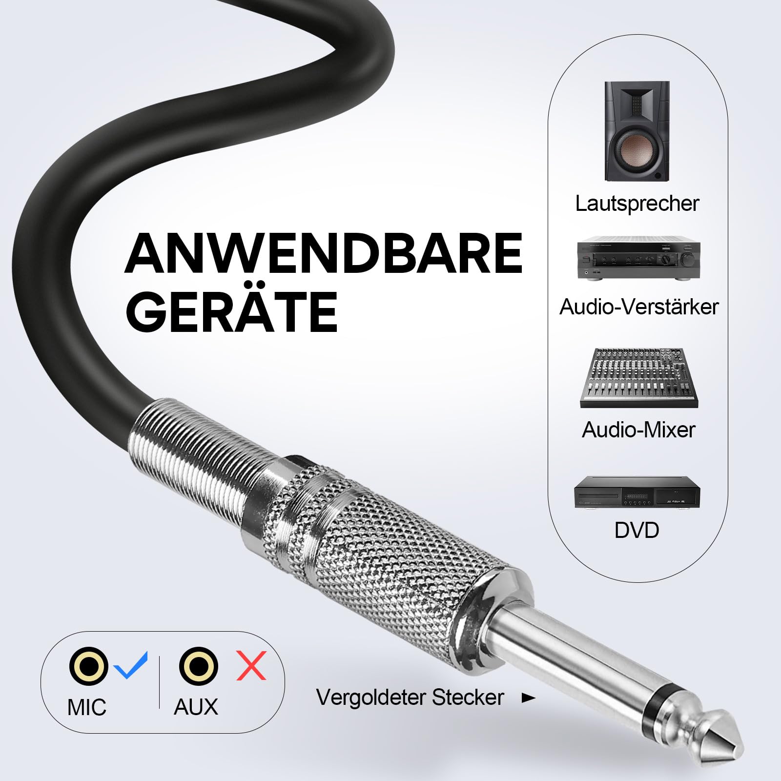 OneOdio ON55 Mikrofon mit Klinkenstecker, Cliphalter & 5m XLR-Kabel, 100% Metallgehäuse, Hervorragende Klangqualität Mikro für Karaoke, Studio, Streaming, Mixer, Podcasts, DJ-Silber