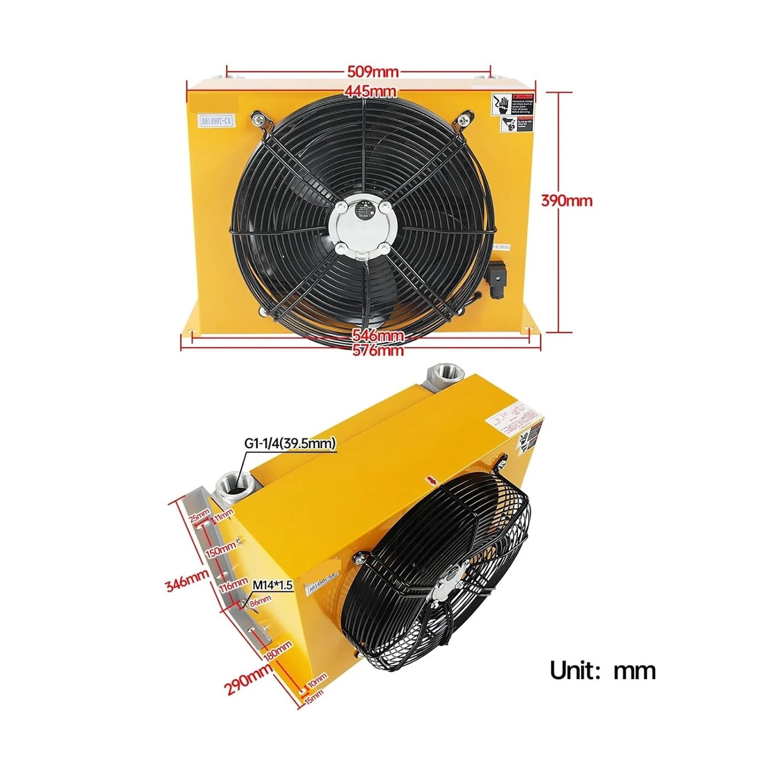 AH1490T-CA 250L/min Air Cooler Radiator Sheet CNC Machine Hydraulic Oil Reduction High Temperature Oil Fan Efficient Shock Absorption(DC12V)