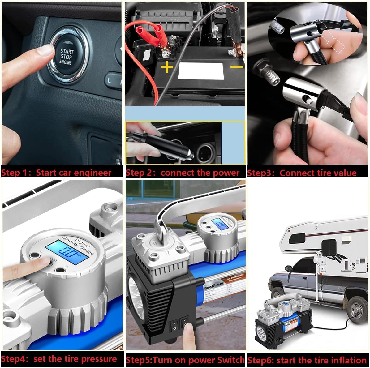 Step-by-step guide for operating the Neakhmer tire inflator