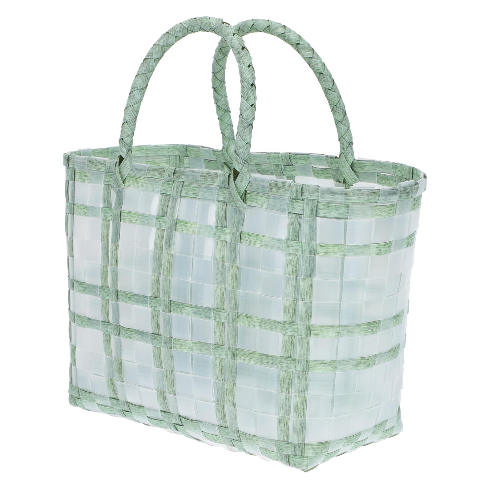 VALICLUD Bolsa de Plástico Tejida Verde Diseño Trenzado y Asa Resistente para Verduras, Adecuado para Compras Informales y Uso Diario