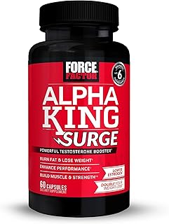 Force Factor Alpha King Surge Testosterone Booster for Men, Testosterone Supplement to Help You Build Muscle and Strength, Burn Fat, Lose Weight, Lower Estrogen, and Enhance Performance, 60 Capsules