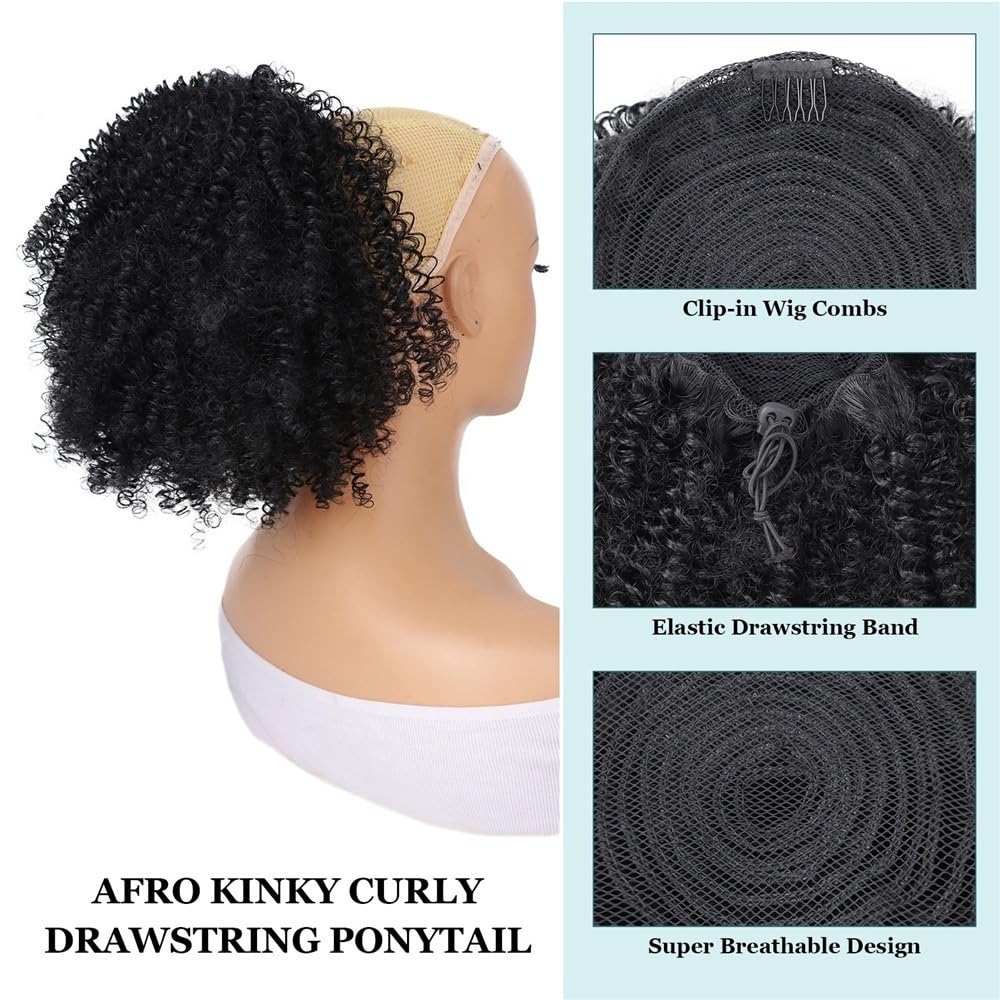 Panino per Capelli disordinato Chignon Afro Puff for Donne Nere, Sintetico, con Coulisse e Ricci, for Coda di Cavallo. Parrucchino a Coda di Cavallo per l'uso Quotidiano(4)