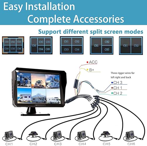 Miniatura 7 de Pantalla de audio grande de 11 pulgadas con 6 divisiones táctiles de 128 GB, monitor de cámara de respaldo de 1080P y grabadora de video DVR