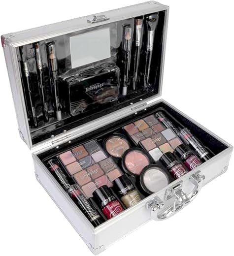 bonvoyage, 43 Piece Women's Makeup Kit, Includes Lipstick, Eyeshadows, Blush, Nail Polish, Mirror, and More, Portable and Lightweight Metal Case, Bon Voyage