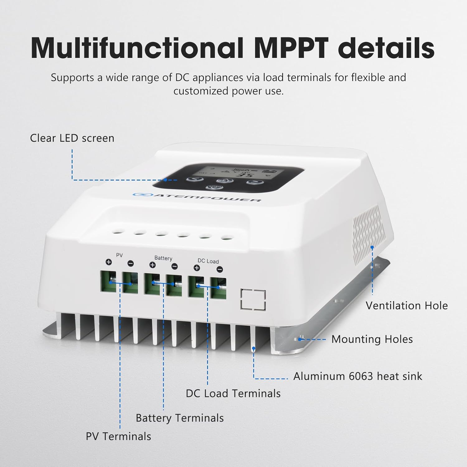 Atempower 60A MPPT Solar Charge Controller - Solar Charge Energy Controllers12V/24V/36V/48V Solar Panel Regulator for LiFePO4 , FLA, SEL, Gel, TernaryD