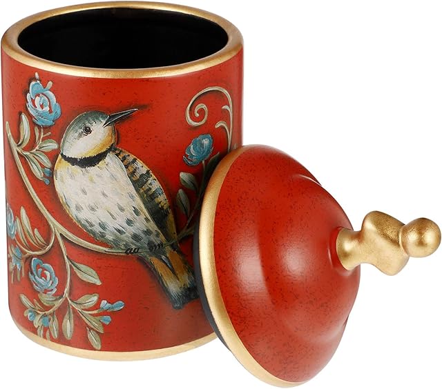 HEALLILY Chinese Ceramic Tea Canister Vintage Bird Pattern Tea Tins Containers with Lid Tea Pot Tea Caddy Food Storage Jar Red