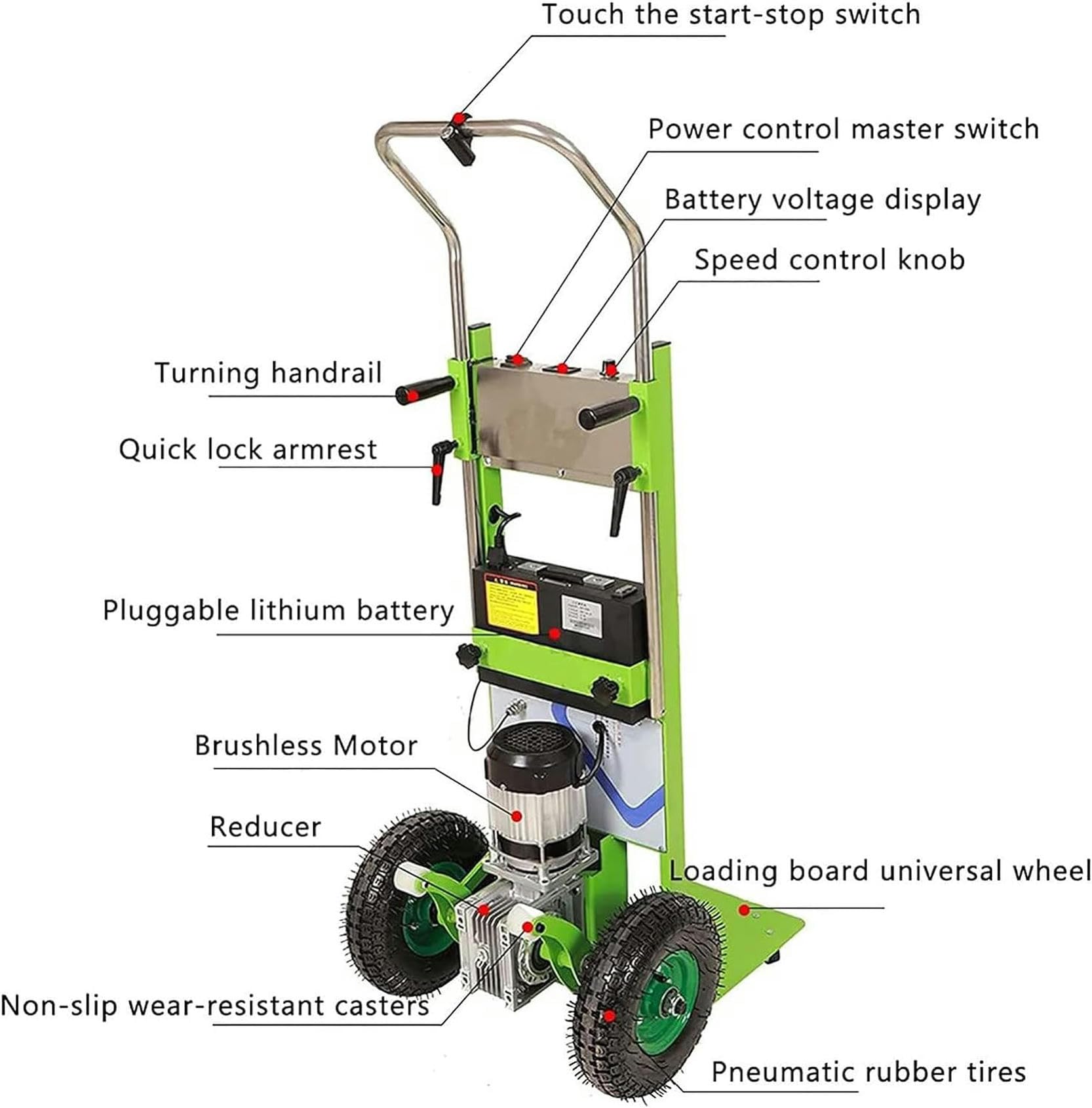 Sube-escaleras sobre orugas Silla de Ruedas Sube-escaleras eléctrica, Carretilla para Objetos Pesados, Motor sin escobillas, Batería extraíble (48 V/24 Ah), Capacidad de Carga 320 kg, Subir