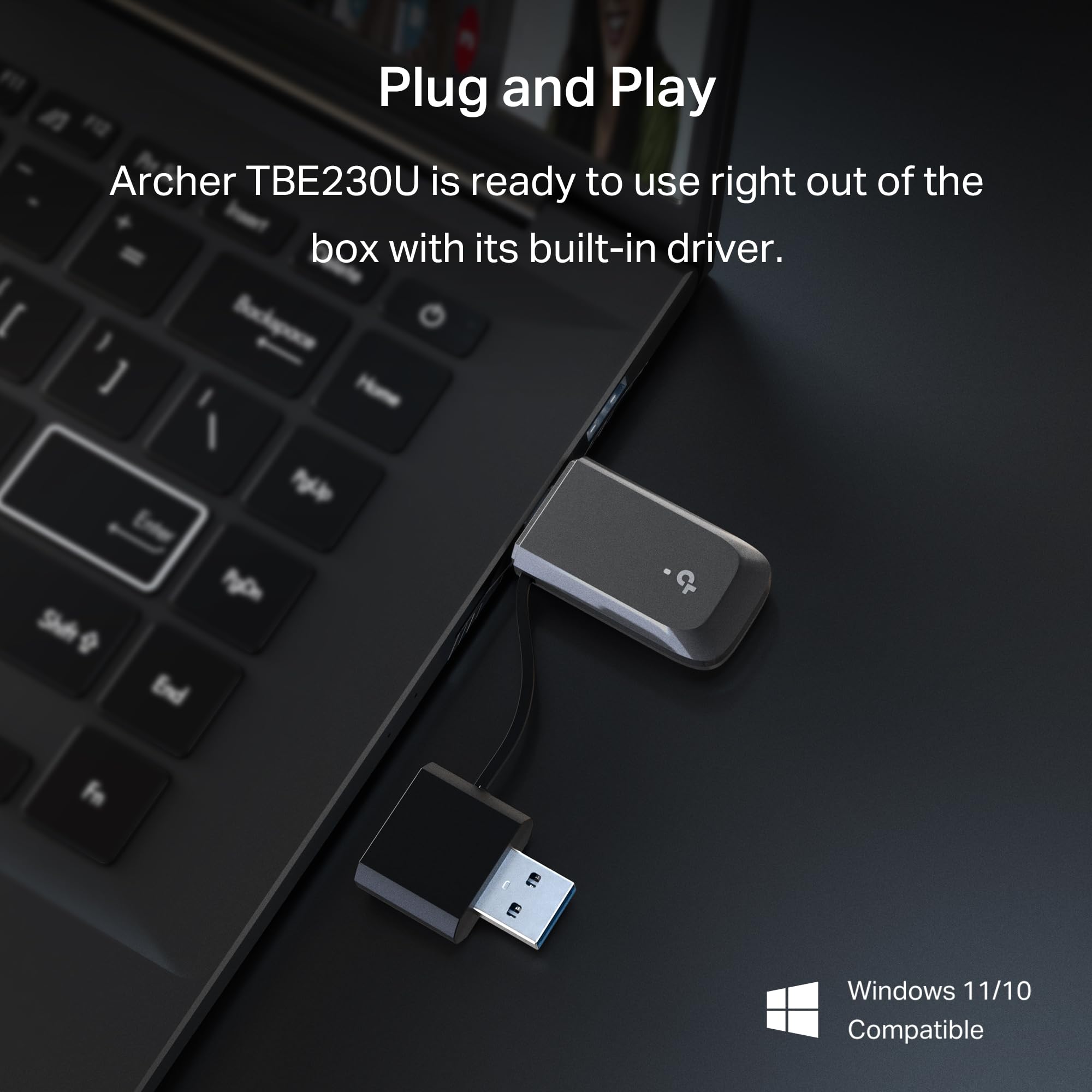 TP-Link Archer TBE230U BE3600 Adaptador Wi-Fi 7 USB Wi-Fi para PC de Escritorio, Adaptador de Red inalámbrico de Doble Banda ultrarrápido, USB-C y USB-A 3.0, Plug and Play, WPA3 | MLO, Compatible con