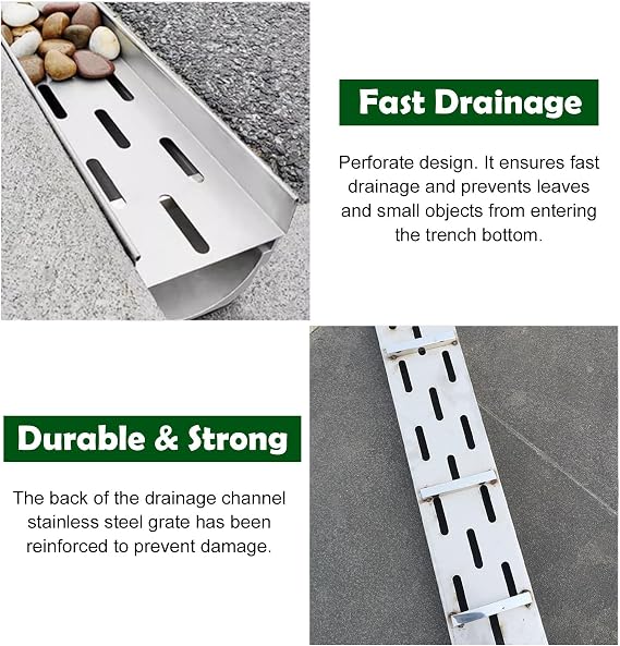 Garden Trench Drain System, Functional & Decorative Channel Drain Kit with Grate, Floor Drain Drainage Pipe for Bath/Garage/Yard(Size:15x20cm(5 7/8x7 7/8))