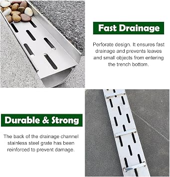 Garden Trench Drain System, Functional & Decorative Channel Drain Kit with Grate, Floor Drain Drainage Pipe for Bath/Garage/Yard(Size:15x20cm(5 7/8x7 7/8))