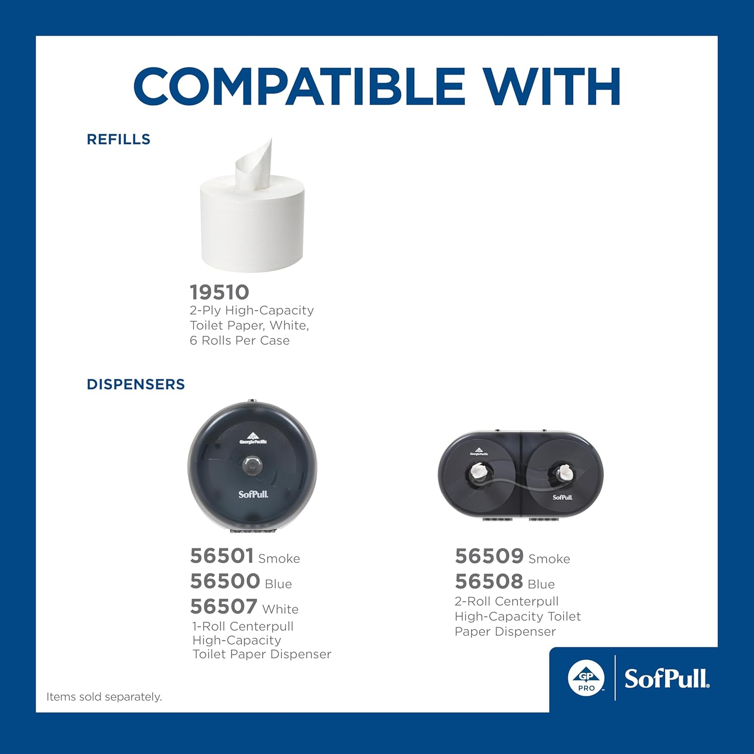 Georgia Pacific SofPull 19510 Centerpull 2-Ply High Capacity Toilet Paper, 1000 Sheets Per Roll, 6 Rolls Per Case, White