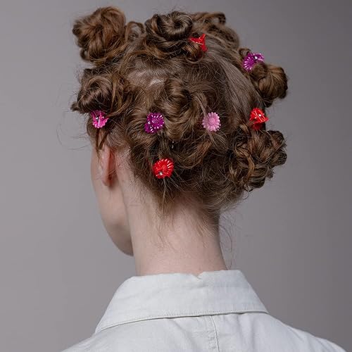Miniatura 7 de Lawie Paquete de 90 pinzas pequeñas de plástico para el cabello, diseño de flores, arcoíris, estrella, corazón, mariposa, pinzas de agarre para