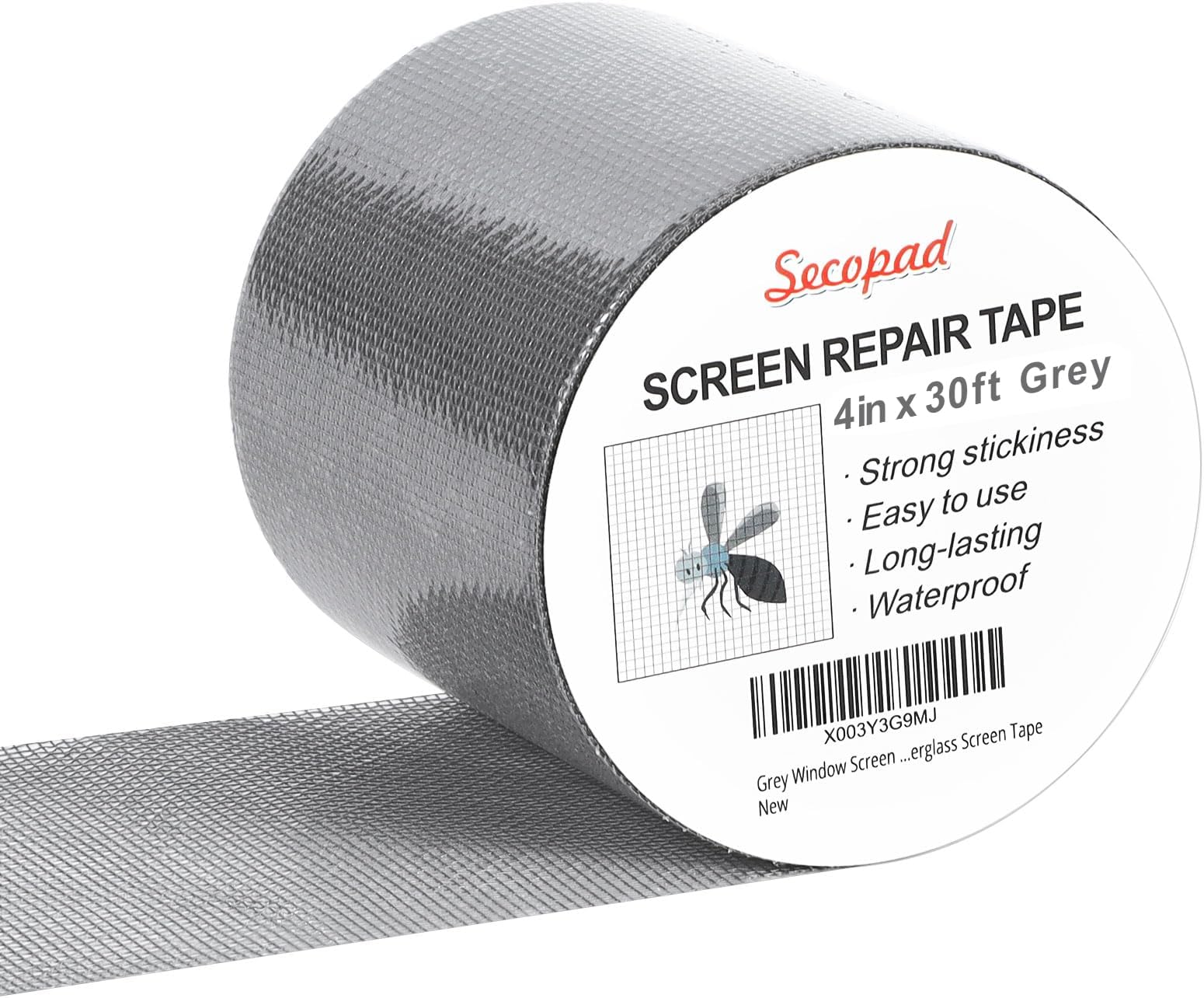 Grey Window Screen Repair Kit, 4 in X 30 FT (360IN) Screen Repair Tape for Windows or Doors, Strong Adhesive Fiberglass Mesh Patch Tape
