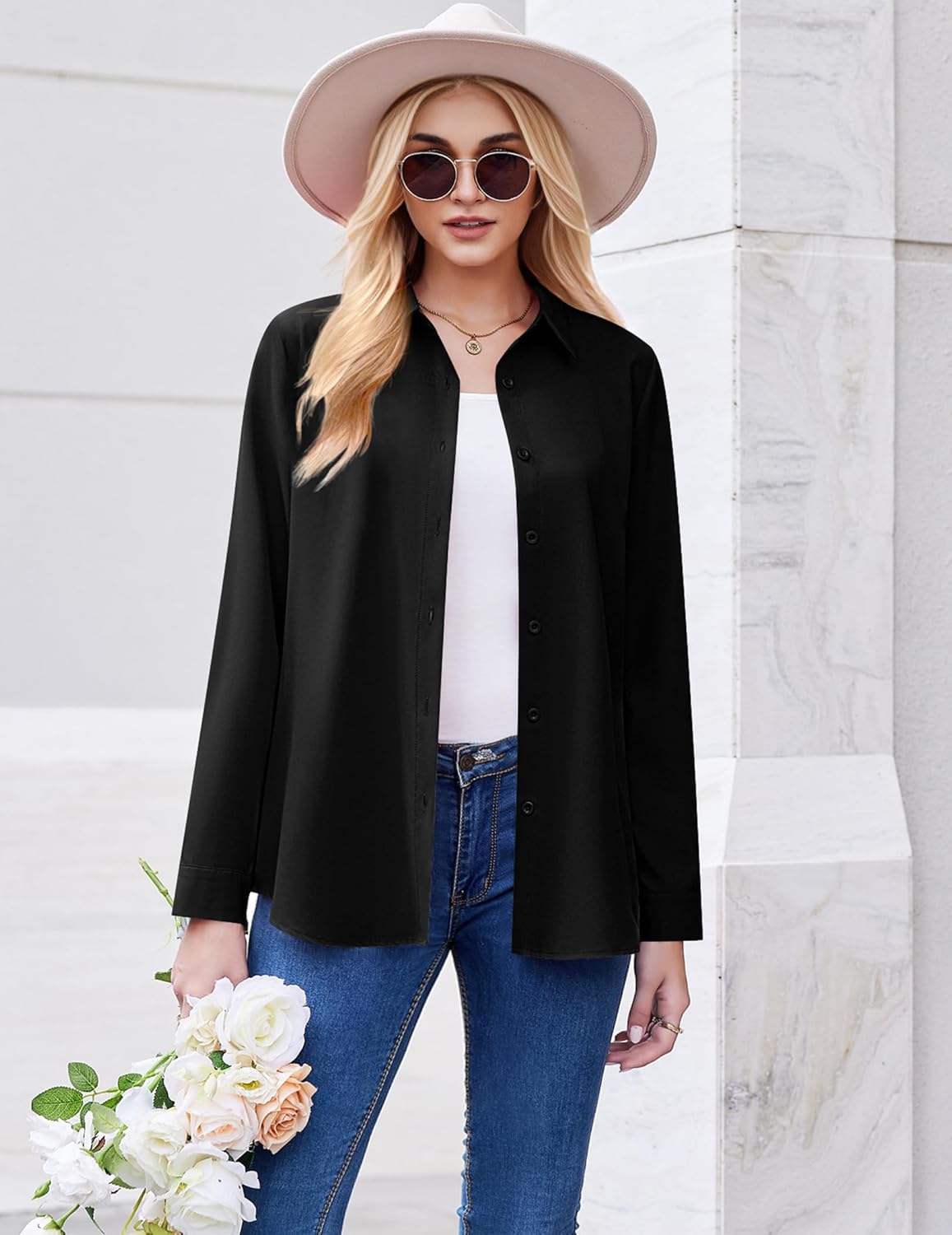 ZEAGOO Button Down Shirt for Women Long Sleeve Blouses Floral Printed Tops Business Casual Work Outfits S-XXL - Image 2