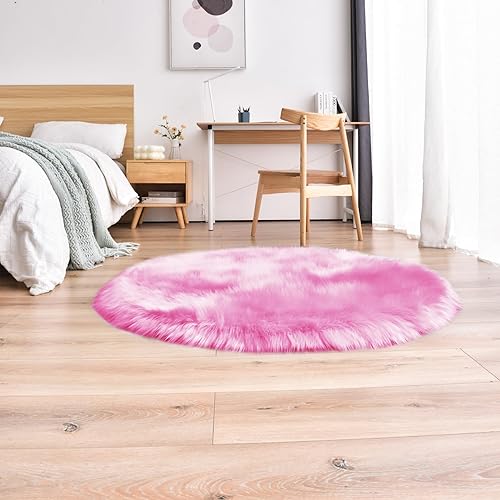 Vista 51 de duduta Tapete redondo de piel de oveja sintética color púrpura de 4 x 4 pies, peludo y mullido, lavable a máquina