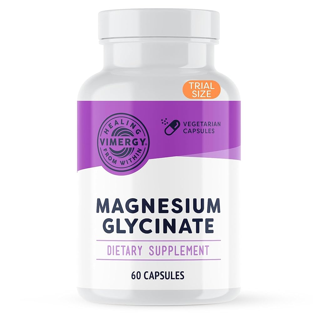 VIMERGY Magnesium Glycinate - Stress Support - Chelated to Avoid Tummy Upset*- Promotes Heart Health & Energy*- Kosher, Vegan Gluten-Free - 60 Caps