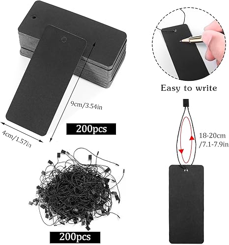 Miniatura 2 de Juego de 200 etiquetas para ropa, etiquetas de precio grande con etiquetas de regalo de cuerda de 3.5 x 1.6 pulgadas, etiquetas colgantes de papel