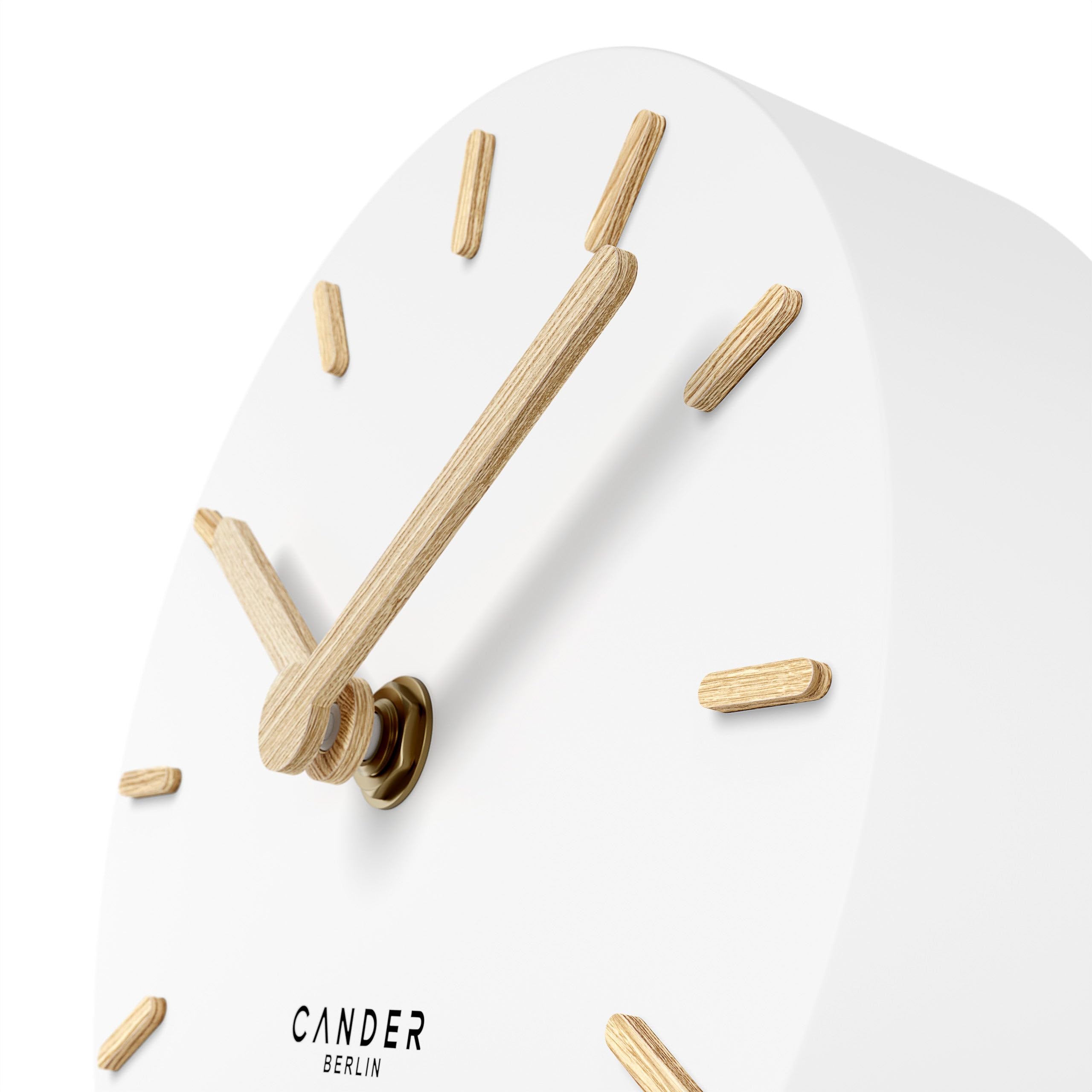 Cander Berlin MNU 2515 F - Reloj de mesa silencioso sin tictac, 15 cm analógico, a batería, color blanco, con puntero de madera MDF