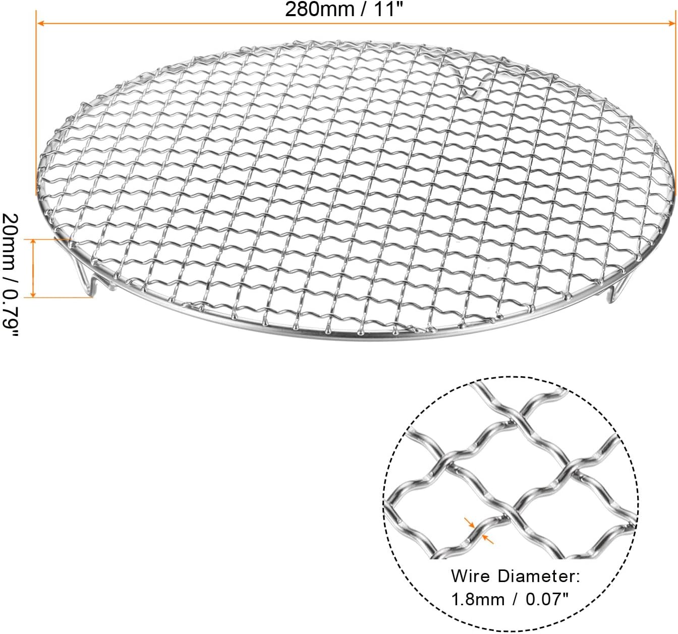 HARFINGTON Round Cooking Rack 16-inch 201 Stainless Steel Cross Wire Barbecue Grill Net with 20mm Legs for Cooking Baking Steaming BBQ