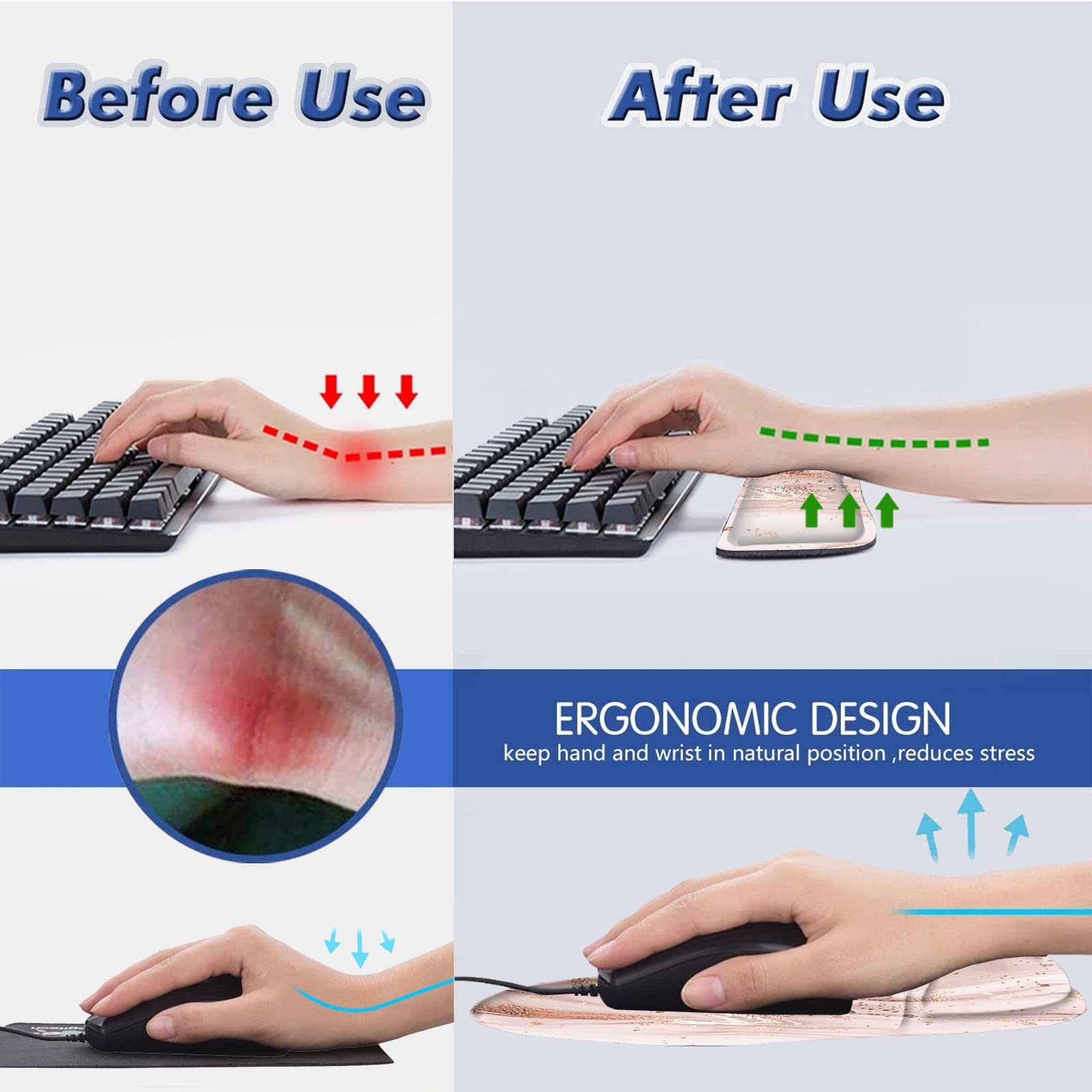 Ergonomisches Mauspad Mit Handgelenkstu00fctze, Mauspad Mit Komfortablem Handgelenk Fu00fcr Computer, Laptops, Bu00fcro, Mauspad Fu00fcr Lange Stunden Der Computernutzung