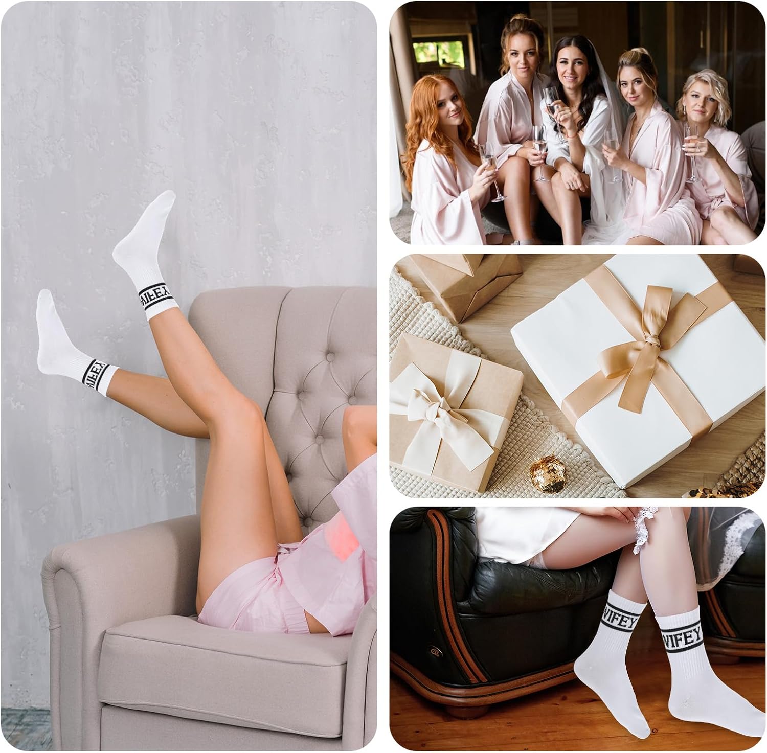 Ptwola Wifey Bride Socks White Cotton Bridesmaid Soft Bachelorette Sock Bridal Shower Gifts Wife Wedding Engagement Valentine