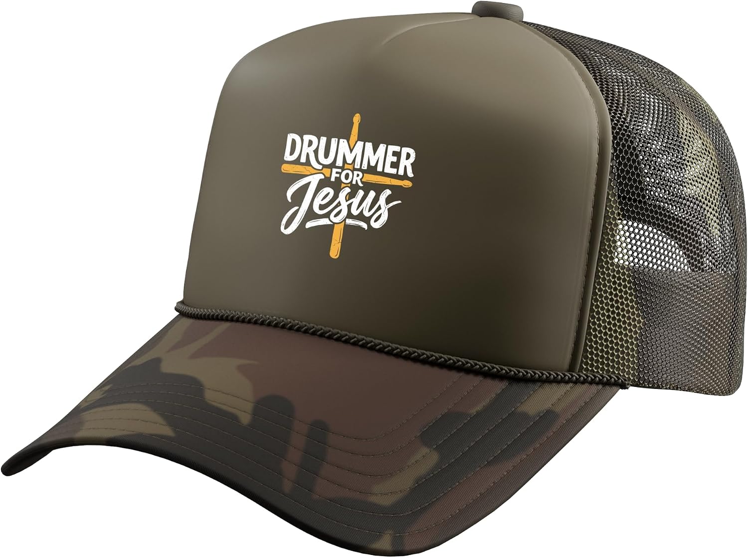 Drums Drumming Drummer for Jesus Christian Musician Music Trucker Hat with Adjustable Mesh Back