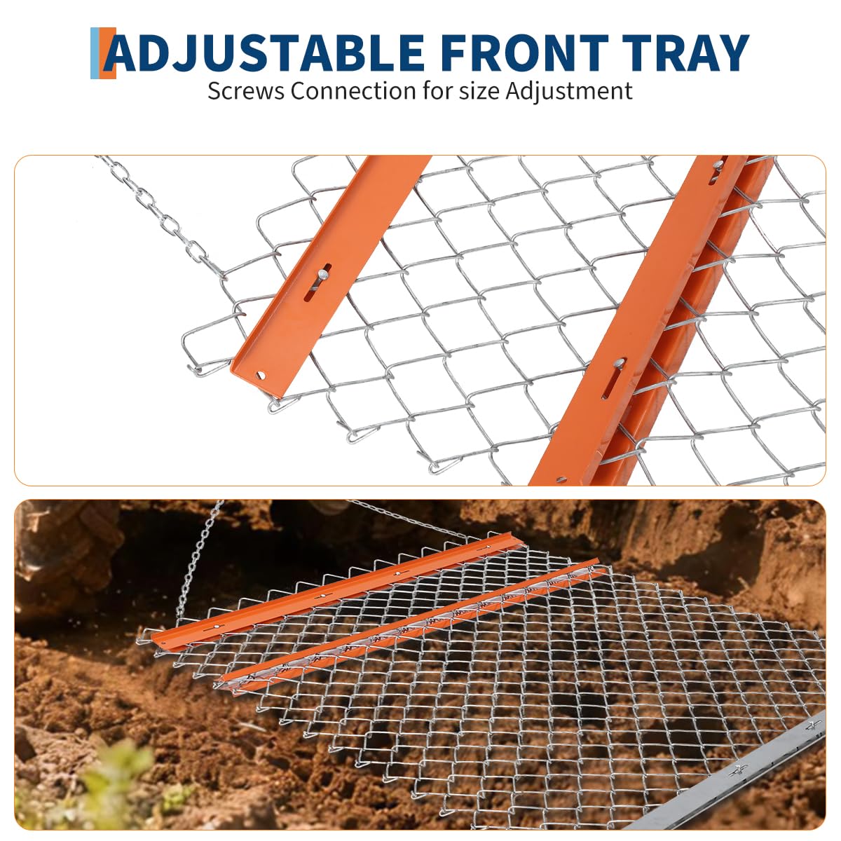 Garvee Herse à chaîne robuste agricole pour ATV/UTV – Nivellement terrain, gazon, allée gravillonnée – Accessoire tracteur ferme, prairie, jardin – 5Ft*4Ft + plaque en fer orange