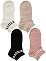 Yellow Bee Cotton Striped Ruffle Cuff Ankle-Length Socks for Girls - 4 Pairs, Peach, Beige, Black and Cream, 8-10 Years