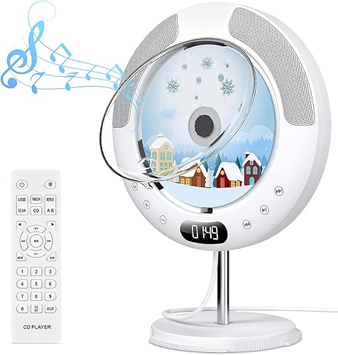 Reproductor de CD circular para el hogar con Bluetooth reproductor de CD de montaje en pared con soporte desmontable cubierta de polvo con pantalla