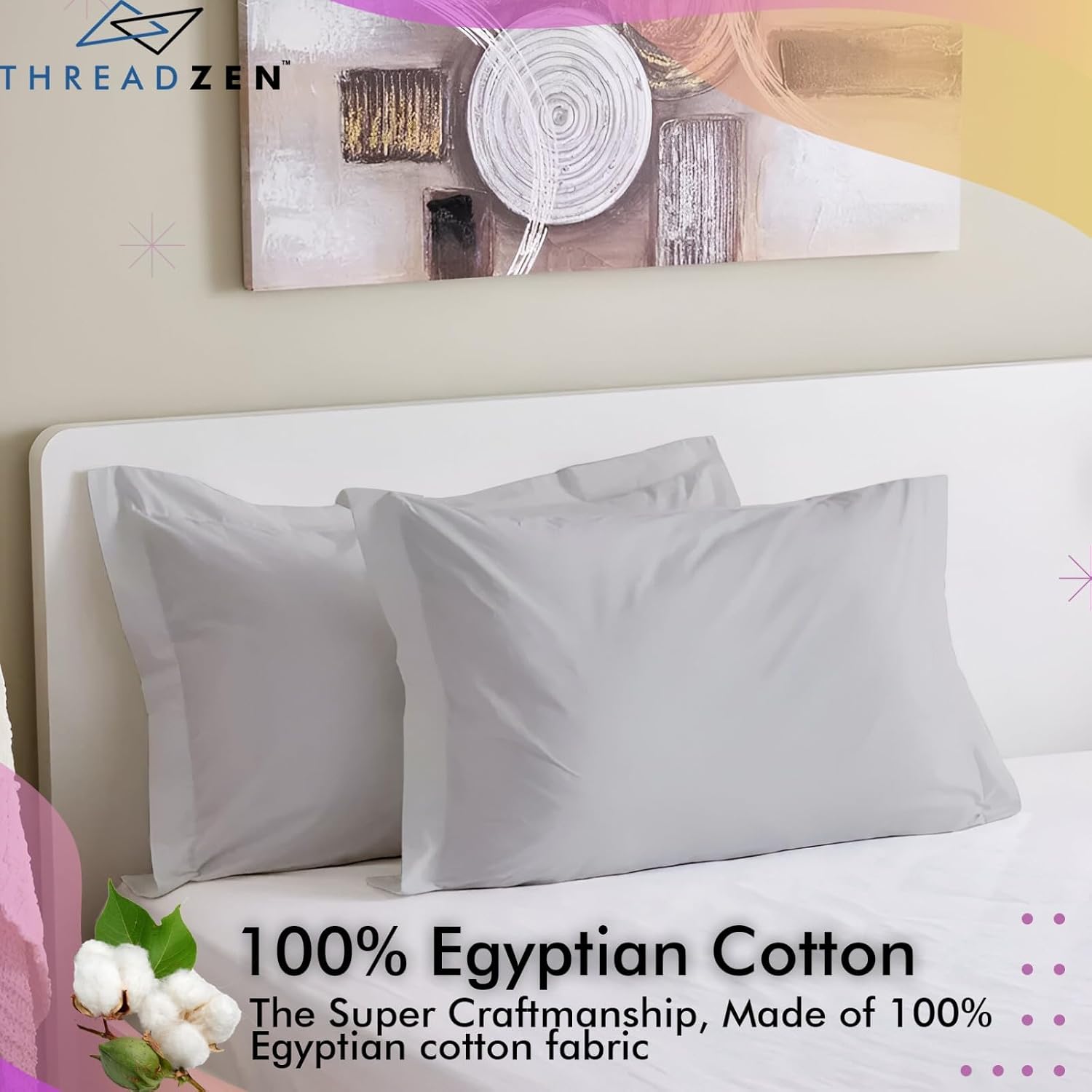 100% Egyptian Cotton King Pillow Shams 20x36 Set of 2 – Ultra-Soft, Breathable, 600 TC Decorative Pillow Covers with Envelope Closure – Hotel Style Bedding, Silver Grey