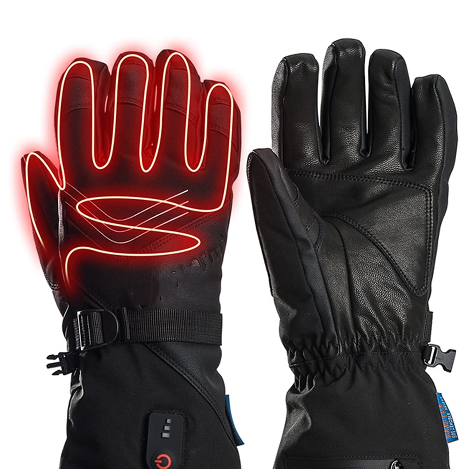 Gants chauffants 7.4V en cuir et textile haute performance pour ski