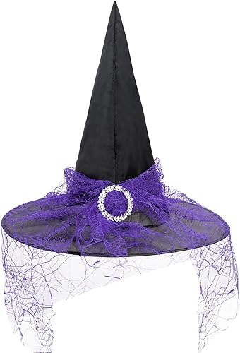 American Trends Sombrero de bruja de Halloween para mujer, accesorio de disfraz de Halloween de encaje para fiesta