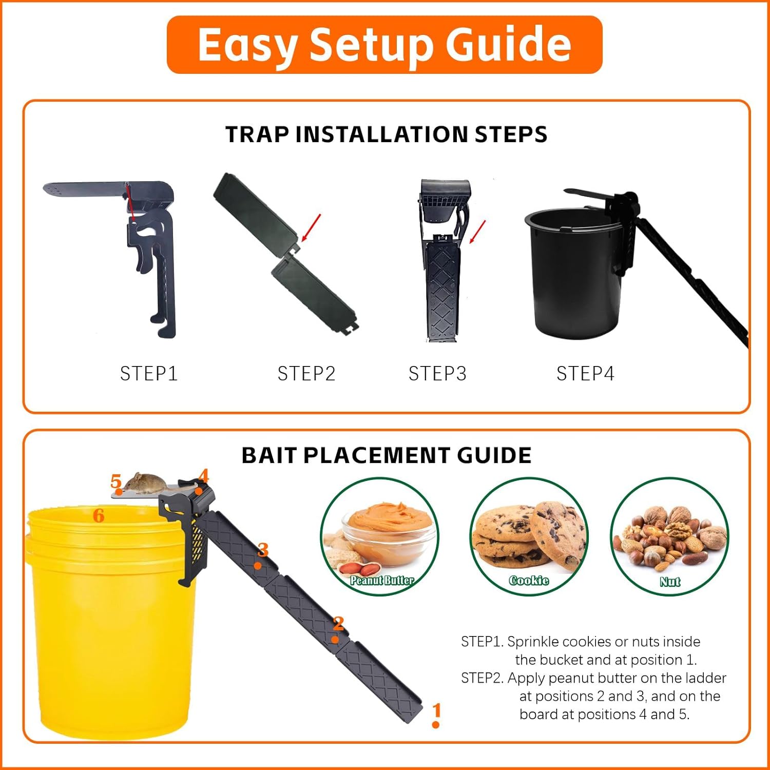 Mouse Trap 4 Pack - Humane Live Catch Auto Reset, Walk The Plank Bucket Trap for Rats & Mice, Fits 5 Gallon Bucket, Indoor Outdoor Multi-Catch