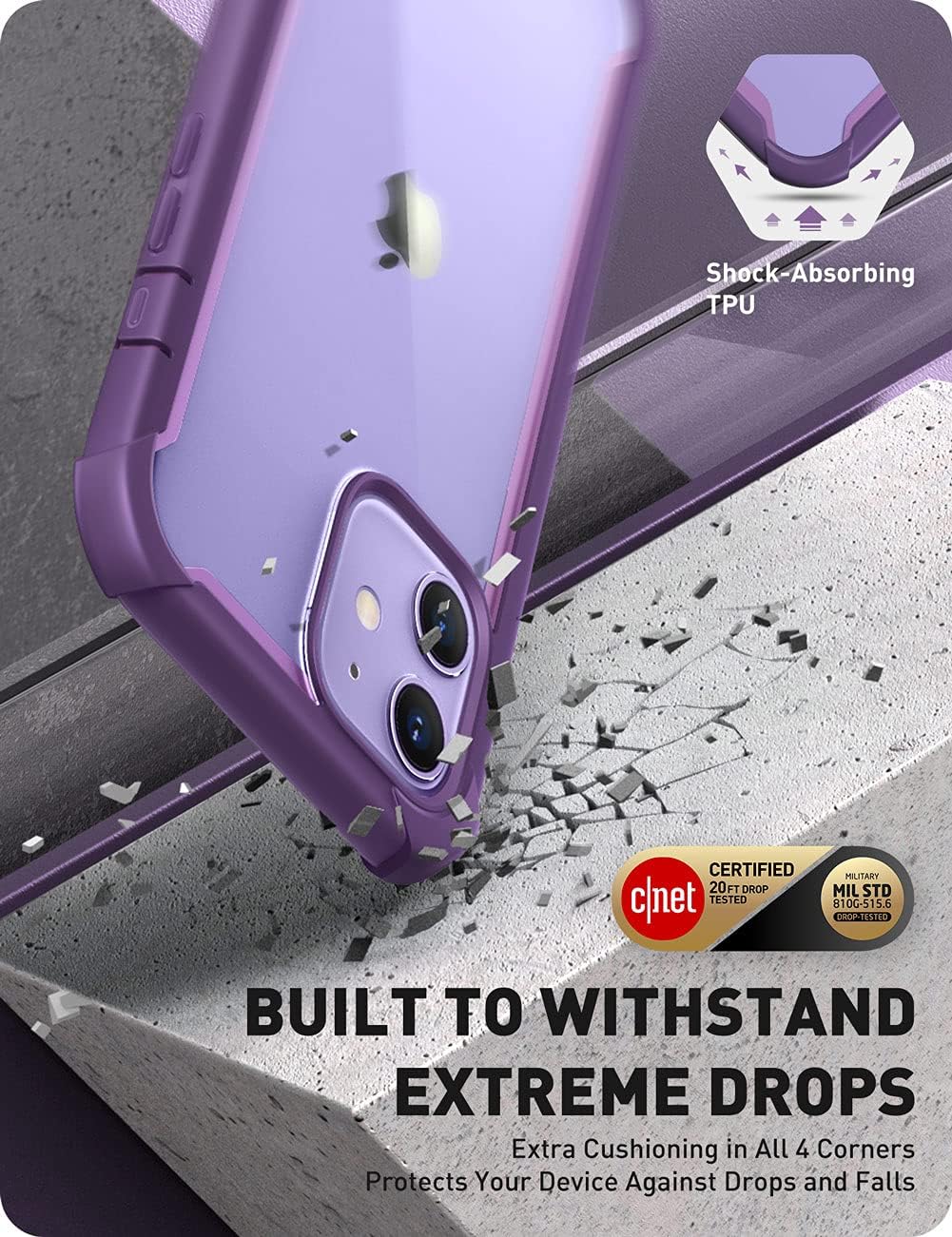 i-Blason Ares Case for iPhone 12, iPhone 12 Pro 6.1 Inch (2020 Release), Dual Layer Rugged Clear Bumper Case with Built-in Screen Protector (Purple)